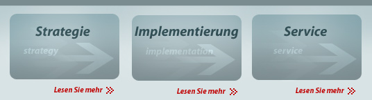 Strategie -> Implementierung - >Service  -> Wir bieten ein ganzheitliches Leistungsportfolio für  kleine und mittelständische Unternehmen  von der Strategie über die Implementierung bis hin zum Service